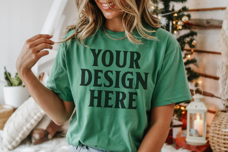 Christmas Comfort Colors 1717 Island Green T-Shirt Mockup Re