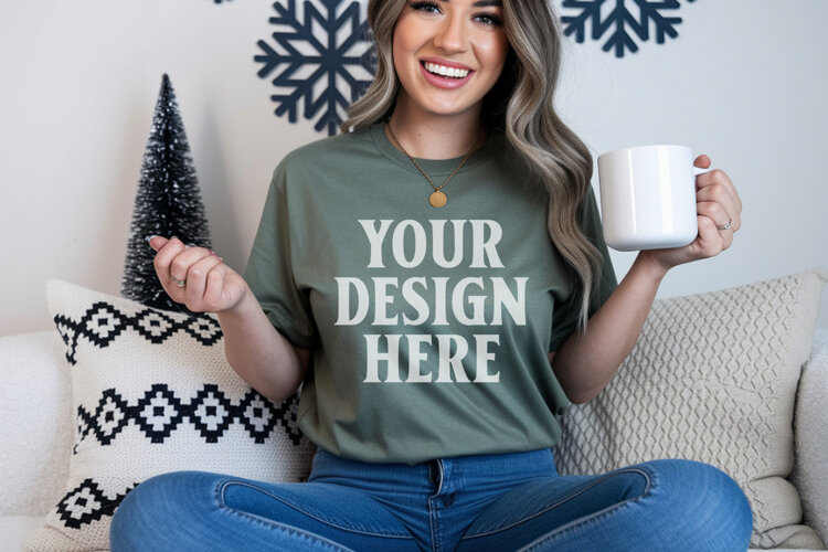 Light Green Comfort Colors 1717 Christmas Shirt Mockup, Coz example image 1