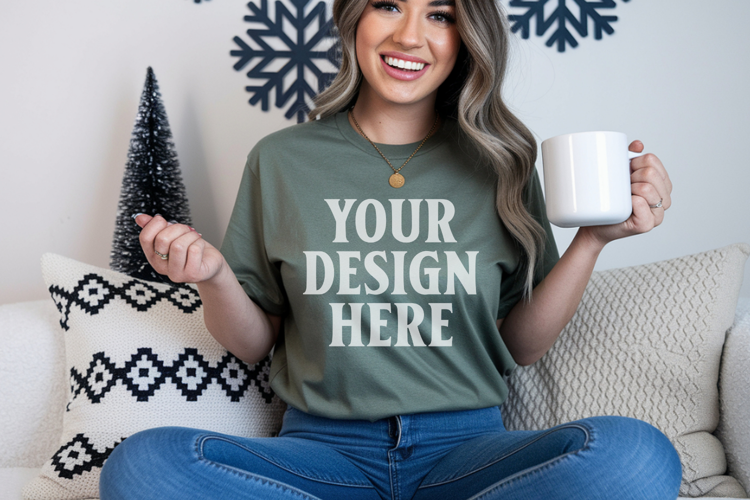 Light Green Comfort Colors 1717 Christmas Shirt Mockup, Coz