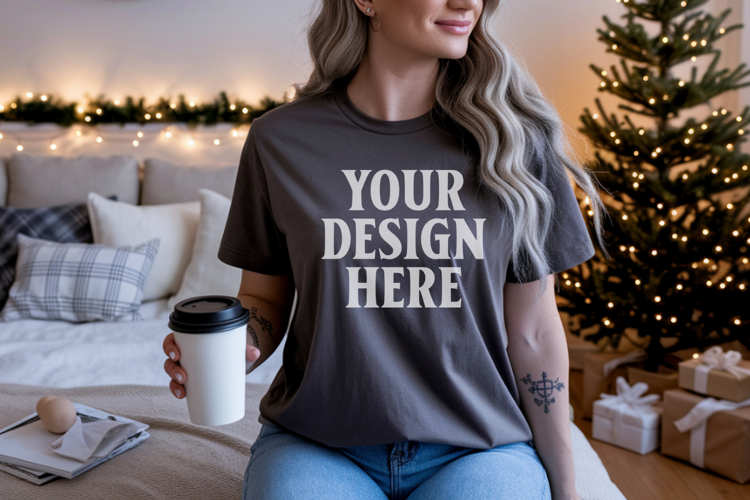Comfort Colors 1717 Pepper Christmas T-Shirt Mockup, Boho
