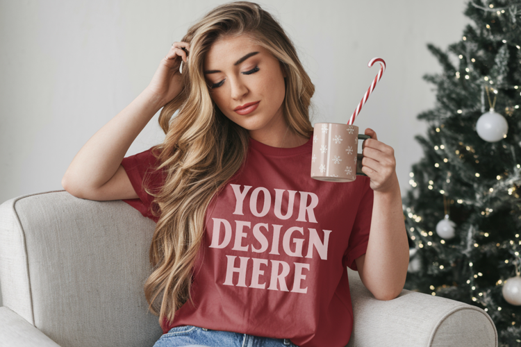 Crimson Christmas Comfort Colors 1717 T-shirt Mockup