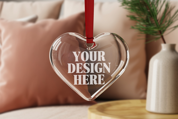 Christmas Heart Crystal Glass Ornament Mockups