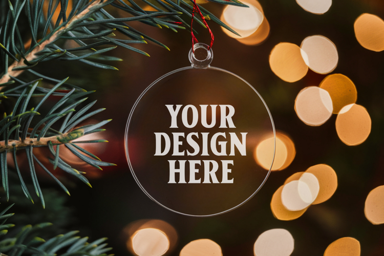 Acrylic Christmas Ornament Mockups | Clear Round Holiday