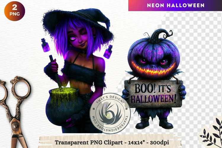 Neon Halloween Character Clipart Spooky Kawaii