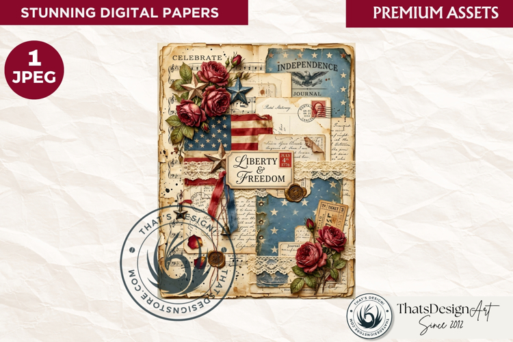 Patriotic Vintage 4th of July Junk Journal digital paper