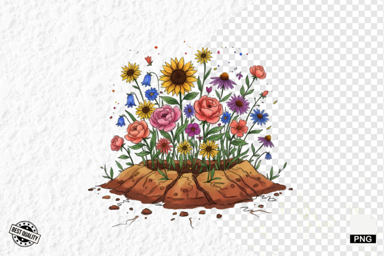 Whimsical Summer Wildflowers Clipart
