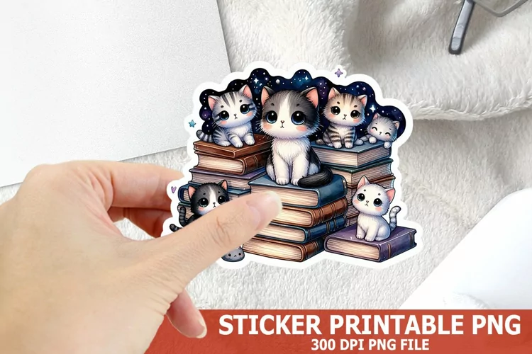 Cute Cat on A Stack of Books Sticker| Books Sticker