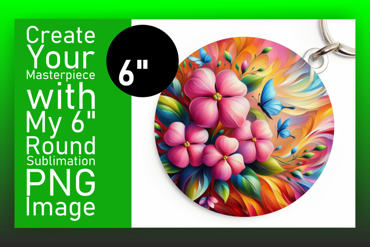 Trendy Round Design Keychain Template , Flowers
