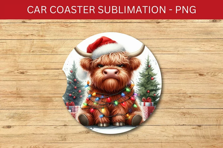 rounded car coaster - grumpy highland cow