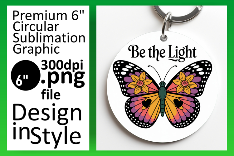 Whimsical Keychain Circle Design PNG , Butterfly