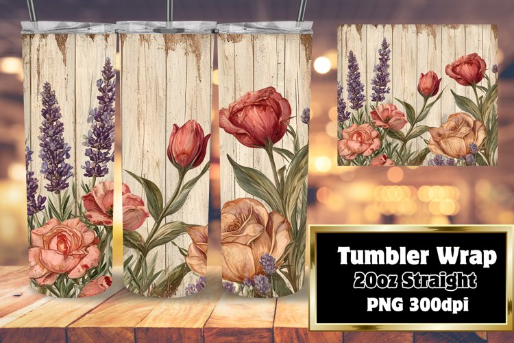 Retro Flower Pattern Sublimation Tumbler - 20oz example image 1