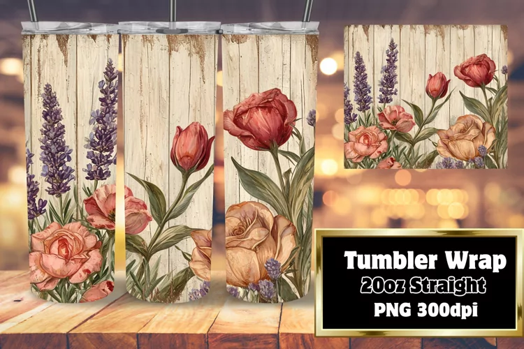 Retro Flower Pattern Sublimation Tumbler - 20oz