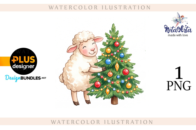 Christmas Sheep in Watercolor Style