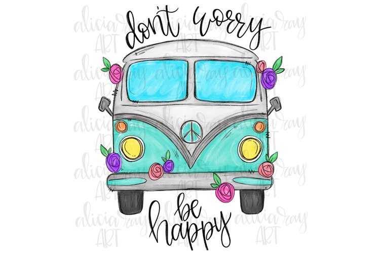 Don't Worry Be Happy Van Sublimation PNG Digital Download example image 1