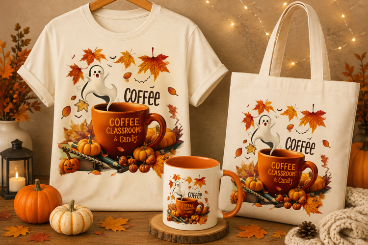 Halloween Coffee Ghost PNG | Fall Coffee Cup Clipart