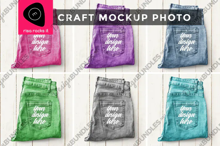 Colorful Jeans Back Pocket Craft JPG Mockup