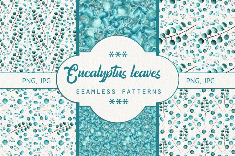 Seamless patterns eucalyptus leaves. Watercolor example image 1