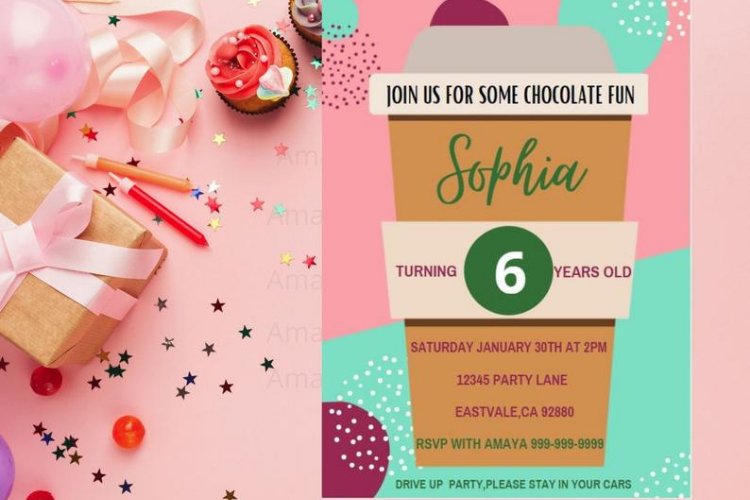 Hot Chocolate Birthday Invitations, Canva Template example image 1