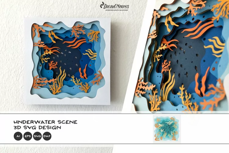 Underwater Scene 3D Layered SVG | Ocean Multi Layer SVG