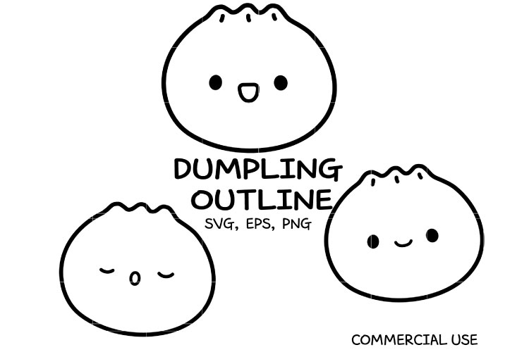 Kawaii Dumpling Outline Clipart | Cute Bao SVG PNG EPS |