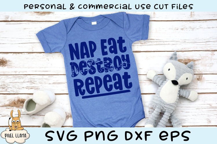 Nap Eat Destroy Repeat Kids Grunge Distress SVG example image 1