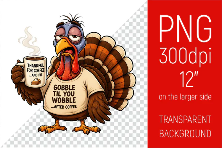 Funny Morning Coffee Turkey | Thanksgiving Clipart