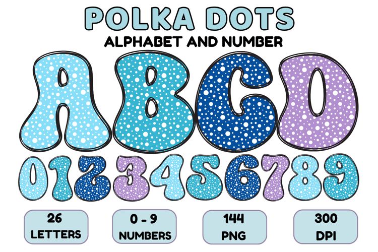 Polka Dots Alphabet Letters & Numbers Clipart PNG 300DPI