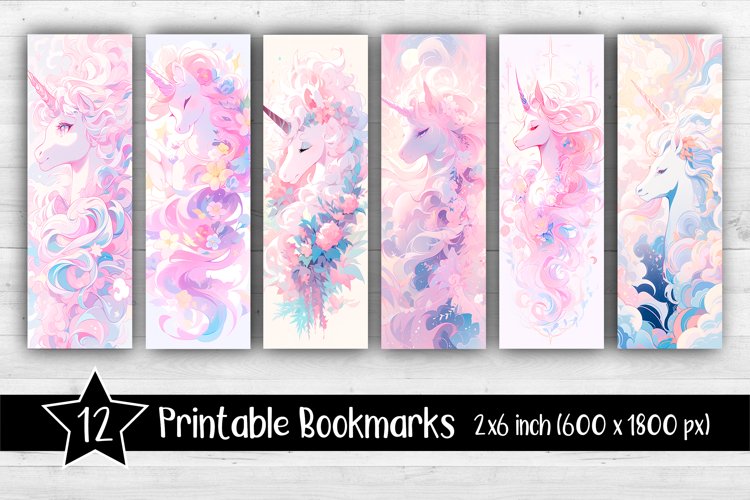 Unicorns Bookmarks Printable 2x6 inch