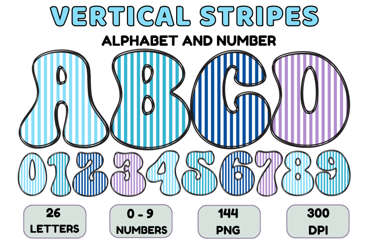 Stripes Alphabet Letters & Numbers Clipart PNG 300DI