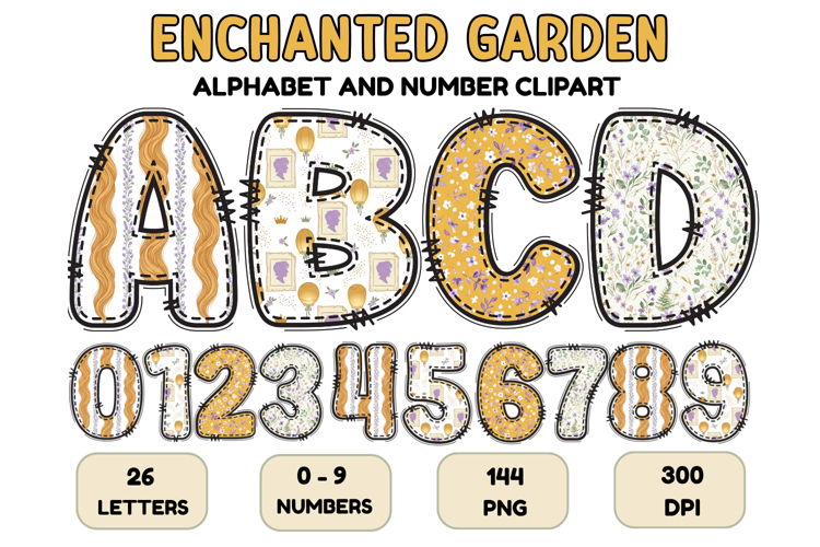 Enchanted Garden Alphabet & Numbers Clipart PNG 300 DPI