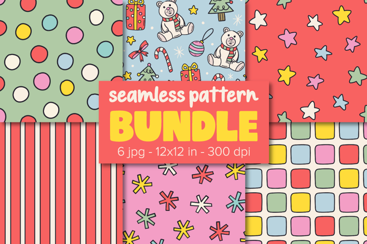 Christmas Pattern Bundle Winter Digital Paper Teddy Bear