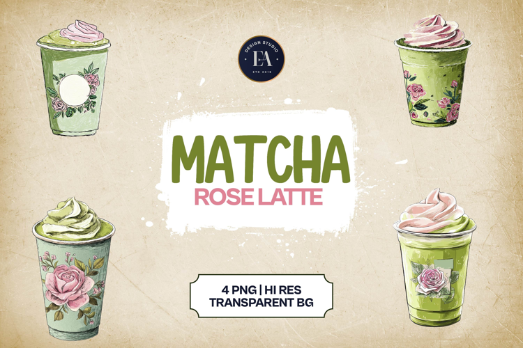 Rose Matcha Latte Clipart 4 PNG