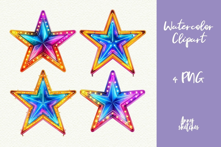 Retro Neon Star Clipart Groovy Disco Christmas PNG