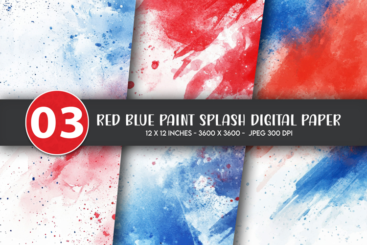 Red Blue Paint Splash Digital Paper