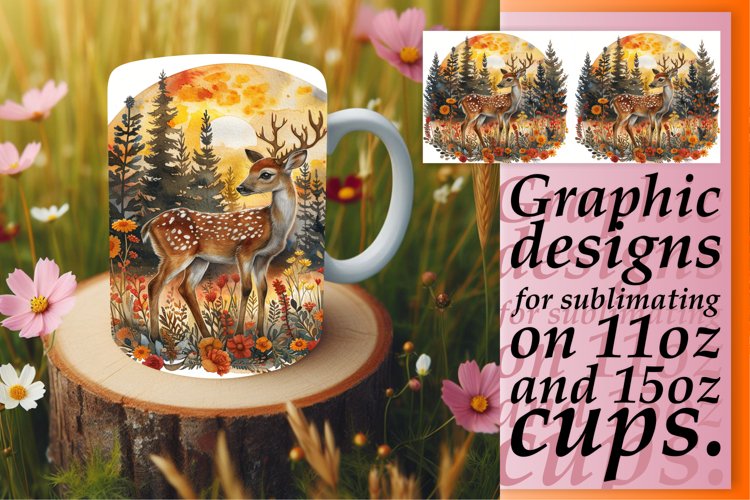Spring Deer Mug Wrap Sublimation Watercolor example image 1
