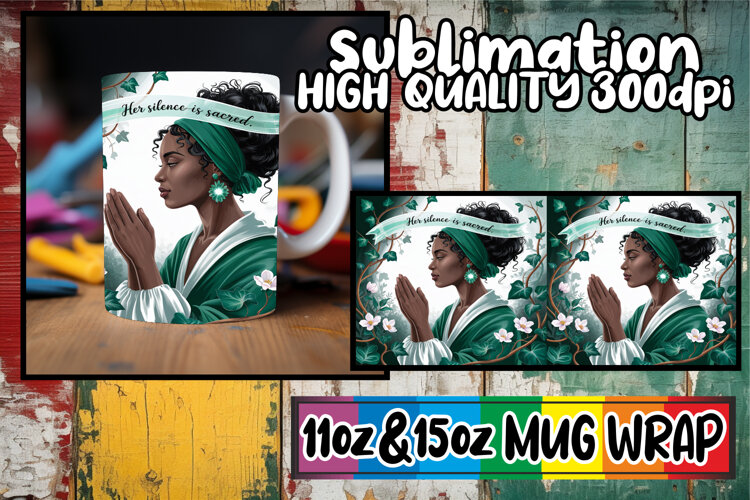 Sweet nostalgia 11oz 15oz sublimation wrap, Praying Woman example image 1