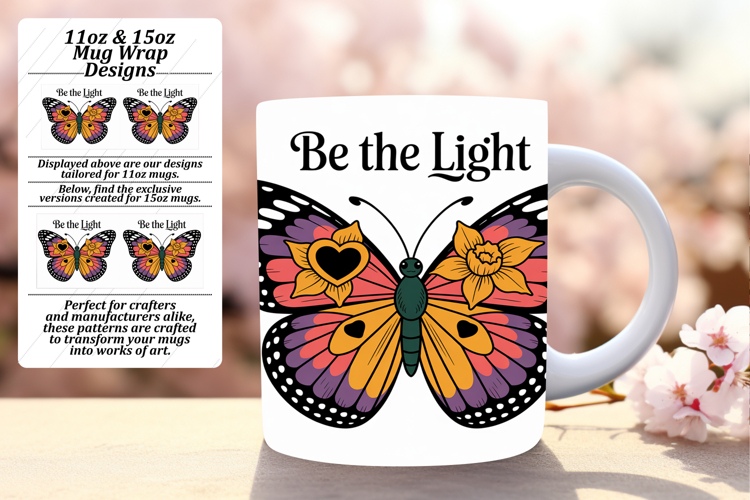 Glamorous 15oz Mug Wrap Png Artwork , Butterfly