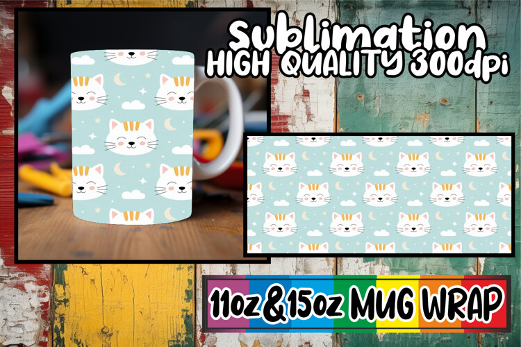 Peaceful moments 11oz 15oz mug wrap, Funny Cat example image 1