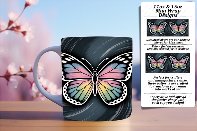 Creative 11oz Mug Wrap Png Template , Butterfly
