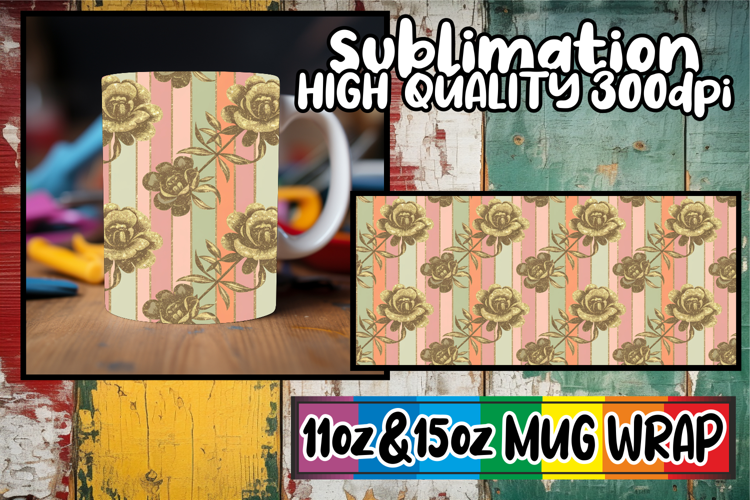 Dreamy skies 11oz 15oz mug wrap, Gold Flower