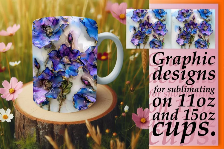 Glittery 3D Springtime Floral Mug Wrap: Sublimation - 11oz/1