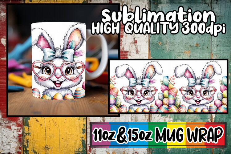 Radiant moments sublimation 11oz 15oz mug wrap, Easter Bunny example image 1