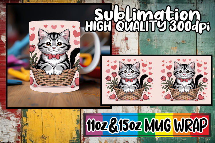 Magical moments 11oz 15oz sublimation wrap, Valentines Cat