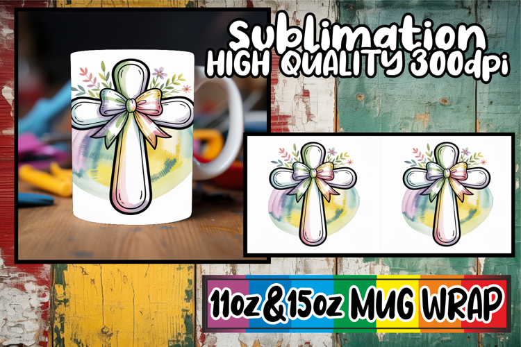 Unique flair 11oz 15oz mug wrap, Cross and Bow