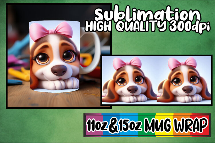 Graceful elegance 11oz 15oz mug wrap, 3D Dog example image 1