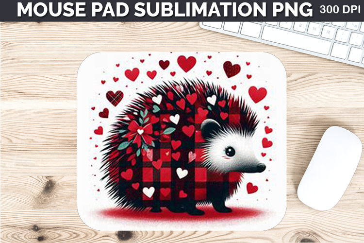 Watercolor Hedgehog Mouse Pad Sublimation - Valentines PNG