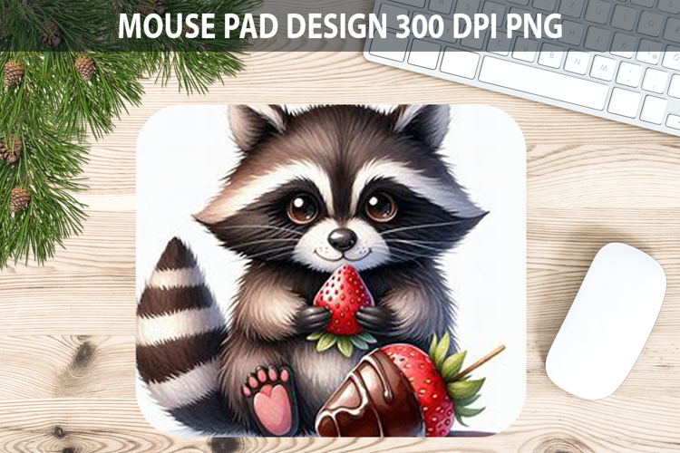 Watercolor Raccoon Mouse Pad Sublimation - Valentines PNG