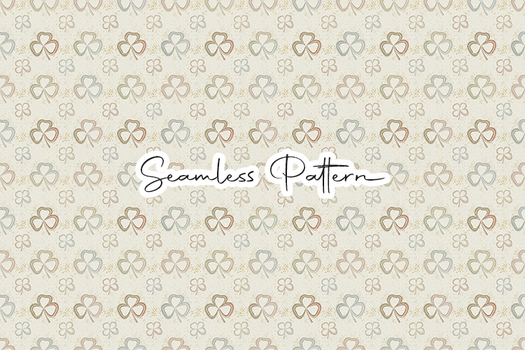 Neutral Clover Seamless Pattern Art - Leprechaun & Clovers