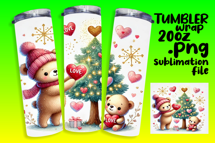 20oz Tumbler Wrap for Personalization , Valentine Bear