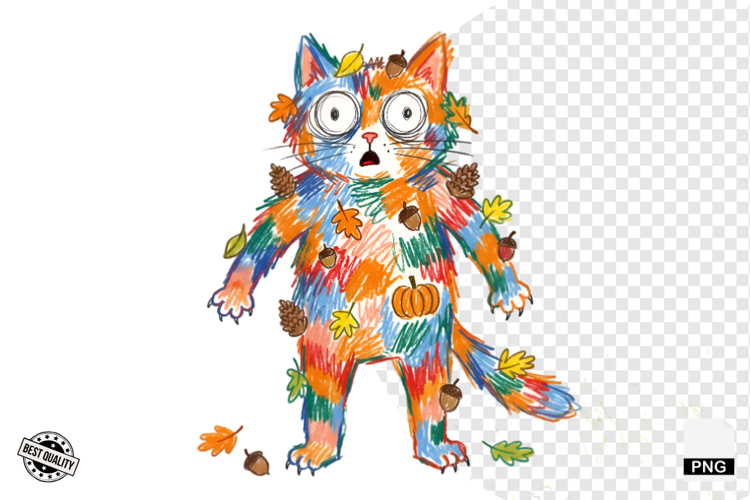 Quirky Funny Autumn Cat Clipart